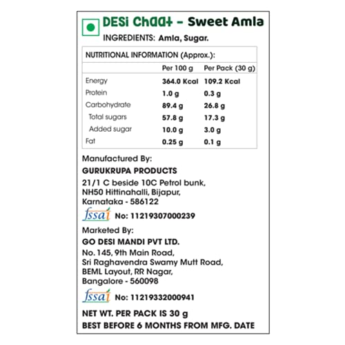 Go Desi Dried Sweet Amla Bites & Lemon Chaat (Pack of 10), 240gm