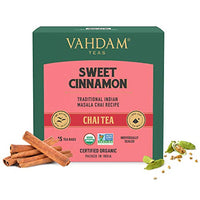 VAHDAM, Organic Sweet Cinnamon Masala Chai - 15 Pyramid Tea Bags | Black Tea, Cinnamon & Cardamom | Real & Whole Ingredients, USDA Certified