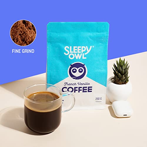 Sleepy Owl French Vanilla Ground Coffee | Fine Grind Coffee | 100% Arabica | Moka Pot | Freshly Roasted & Ground | 250g