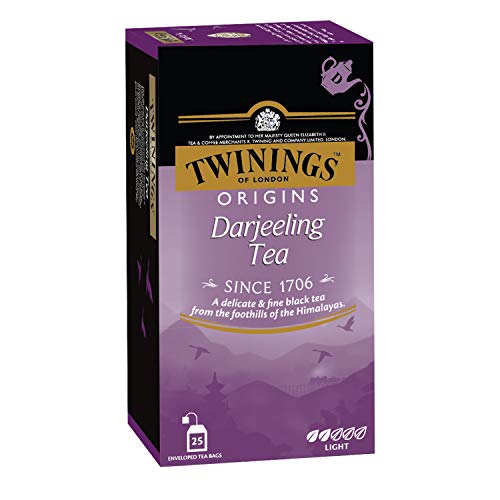 Twinings Darjeeling Tea, 25 Teabags, Premium Black Tea, Twinings Origins, Light Strength, Delicate and Subtle