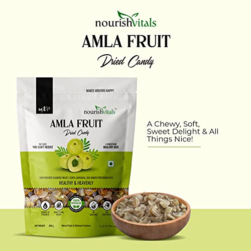 NourishVitals Amla Fruit Dried Candy, 200g - 100% Natural , No Added Preservatives, Source of Vitamin C, Traditional Recipe