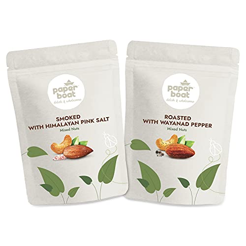 Paper Boat Premium Healthy Snack Combo: Roasted Nuts with Wayanad Pepper + Smoked & Roasted Nuts with Himalayan Pink Salt, Almonds & Cashews Mix Dry Fruit Pouch (2 x 100 g)