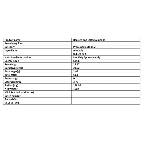 Vedaka Premium Roasted and Salted Almonds, 100g