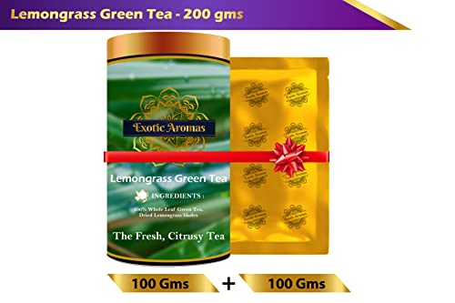 Exotic Aromas Lemongrass Green Tea (200 G Serves 100 cups), 100% Whole Leaf Green Tea for anxiety, pain and digestion