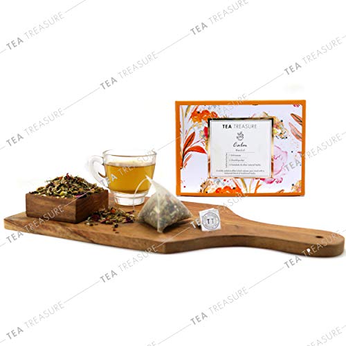 Tea Treasure Calm, Herbal Tisane Tea for Healthy Hair and Glowing Skin Detox Herbal Tea, 18 Pyramid Bags