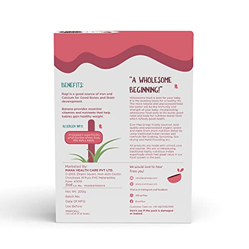 EverMaa Organic Ragi Banana Almond Cereal |Food for 6 months and above | Rich in Iron, Calcium, Fibre and Vitamin E | 200gm