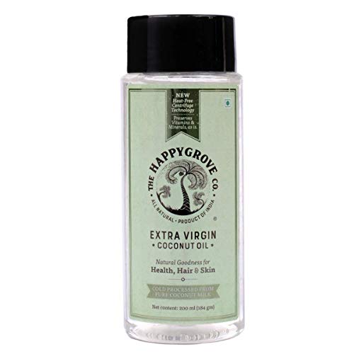 The HappyGrove Co. Extra Virgin Coconut Oil - 200 ml | Cold Processed From Pure Coconut Milk | Dietary, Beauty & Wellness Benefits | 100 % Natural & Preservatives Free (Pack of 1)