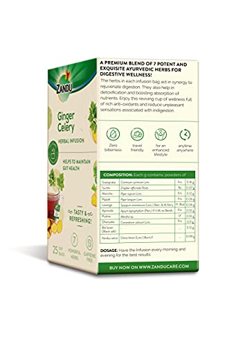 Zandu Ginger Celery Herbal Infusion, a Herbal Tea Enriched with Ayurvedic Ingredients (25 Tea Bags)