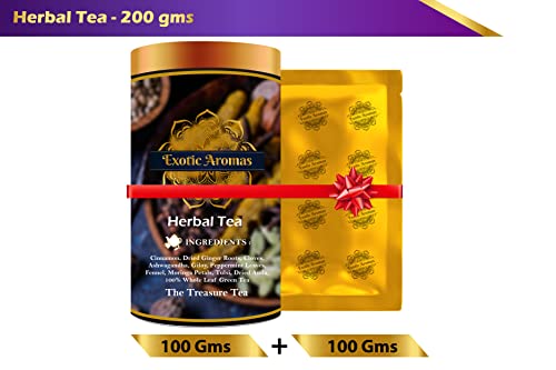 Exotic Aromas Herbal Green Tea, (200 G serves 100 cups) with Ashwagandha, Giloy, Amla, Cinnamon, Fennel, , Peppermint and Moringa, Green Tea for Weightloss, Detox and Immunity