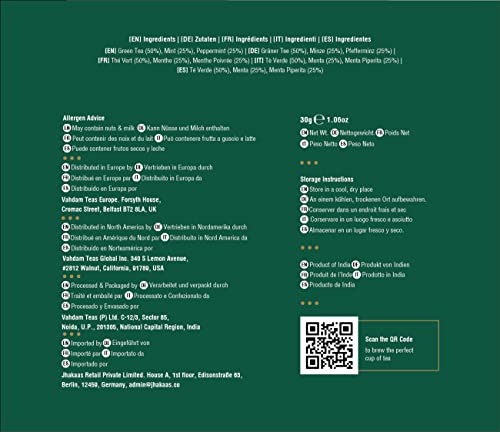 VAHDAM, Organic Mint Green Tea (15 Pyramid Tea Bags) USDA Certified, Non-GMO, 100% Natural Spearmint & Peppermint Leaves | Fresh Mint Green Tea Bags, Long Leaf Green Tea Leaves