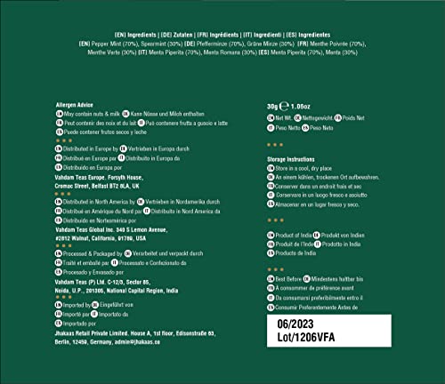 VAHDAM, Pure Mint Herbal Tea (15 Pyramid Tea Bags) Caffeine Free, Non-GMO, USDA Organic Ingredients- Peppermint & Spearmint Tea | Mint Tea Bags, Herbal Detox Tea Packed in Eco-Conscious Tea Bags