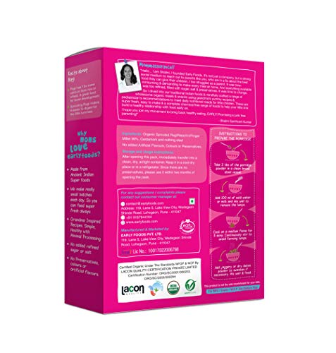 Early Foods Organic Sprouted Ragi Porridge Mix, 200 g