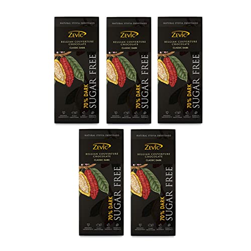Zevic 70% Dark Belgian Sugar Free Keto Chocolate | Vegan | Diabetic Friendly | Healthy 40gm (Pack of 5)