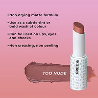 FAE Beauty Warm Brown Nude Buildable Matte Lipstick || Non Drying Comfortable Hydrating Matte Lip Tint|| Enriched with Shea Butter And Castor oil || Multi-Use for Lips, Eyes and Cheeks || Vegan (Shade Too Nude)