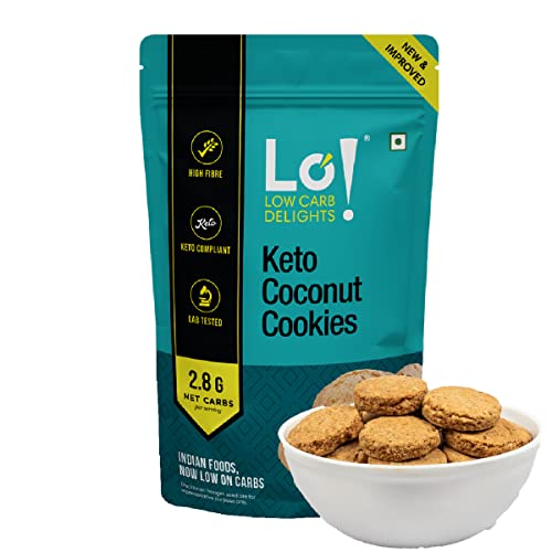Lo! Low Carb Delights - Coconut Keto Cookies (200g) | Stevia Sweetened | Zero Added Sugar | Only 2.8g Net Carb | Keto Snacks for Diet | Superfood Low Carb Snack | Snacks for Healthy Eating