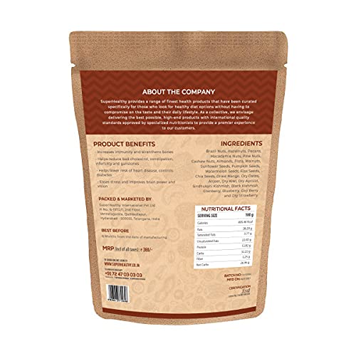 SuperHealthy Daily Dose Mixed Nuts, Seeds and Berries- Organic Trail Mix | Dry Fruit Nutmix | 20+ Varieties like Almonds, Cashews, Cranberries, Pumpkin Seed (Masala - 200g)