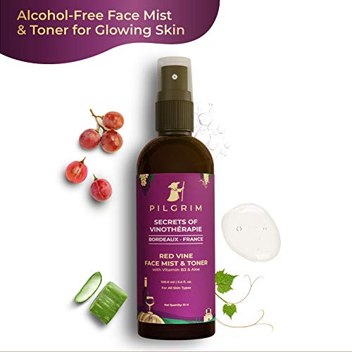 Pilgrim Alcohol Free Red Vine Face Toner, Face Mist Spray For Anti Ageing, Glowing Skin, Dry, Oily Skin, Men & Women,100ml