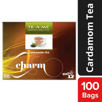 TE-A-ME Charm Cardamom(Elachi) Black Tea, 100 Tea Bags - 100% Natural Ingredients - Black Tea and Real Cardamom | Strong and Flavourful Cardamom(Elachi) Spice Chai
