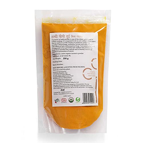Conscious Food Turmeric Powder| Certified Organic | Antioxidant & Anti-Inflammatory | Iron-Pounded | Pure Haldi - 200g