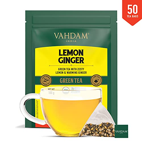 VAHDAM - Organic Ginger Lemon Vitamic C Rich Green Tea - 50 Tea Bags | 100% Natural | Certified Organic Detox Tea & Ginger Tea Aids Weight Loss