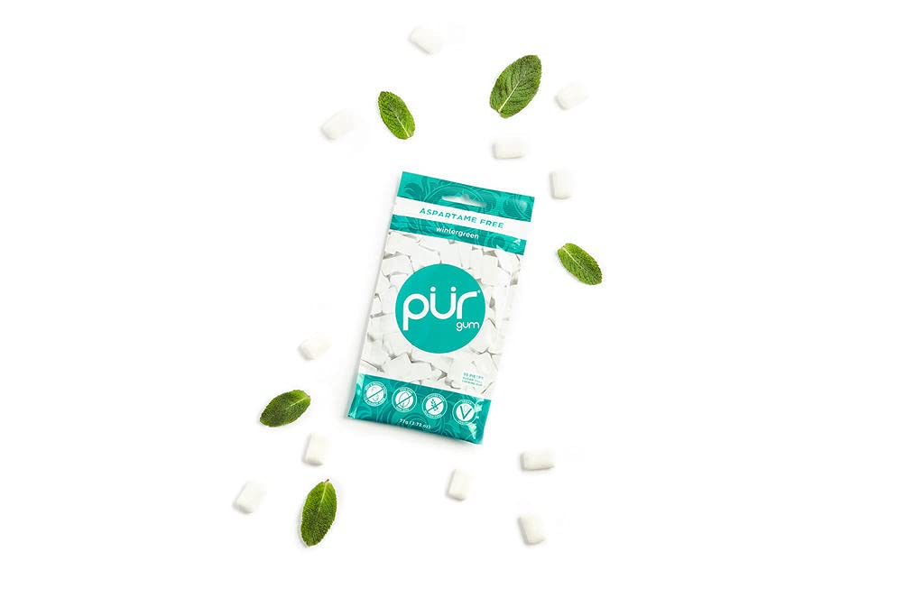 PUR Gum | Sugar Free Chewing Gum | 100% Xylitol | Vegan, Aspartame Free, Gluten Free & Keto Friendly | Natural Wintergreen Flavored Gum, 55 Pieces (Pack of 3)