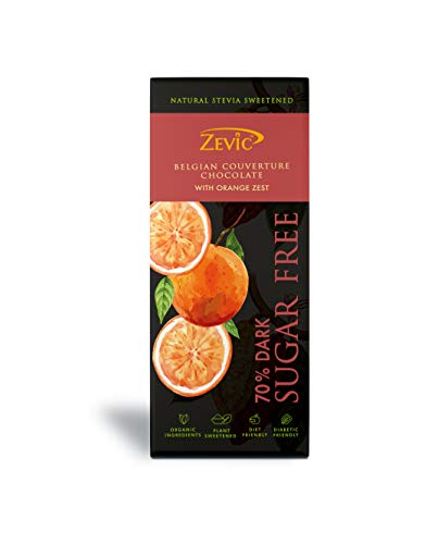 ZEVIC 70% Belgian Sugar Free Dark Keto Chocolate with Orange Zest | Keto & Diabetic Friendly | High in Antioxidants & Vitamin C | Sweetened with Stevia, 40g