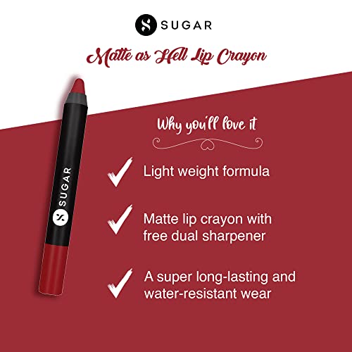 SUGAR Cosmetics - Matte As Hell - Crayon Lipstick -10 Cherry Darling (Cherry Red) - 3.5 gms - Bold and Silky Matte Finish Lipstick, Lightweight, Lasts Up to 12 hours