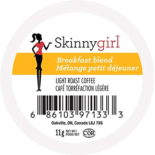Skinnygirl Coffee Pods, Breakfast Blend, Single Serve Coffee for Keurig K Cups Machines, Hot or Iced Coffee, Light Roast Coffee in Recyclable Pods, 24 Count