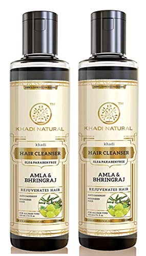Khadi Herbal Ayurvedic Amla and Bhringraj Hair Cleanser/Shampoo, SLS and Paraben Free, 210ml (Pack of 2)