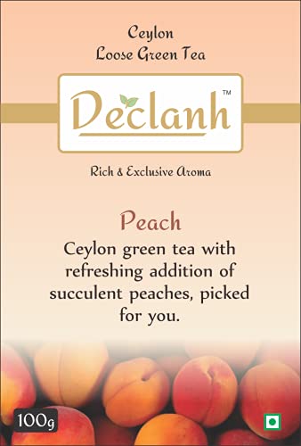 Declanh Ceylon Green Tea Peach, Loose Leaf 100 Grams | Helps in Weight Loss, Stress relief and Improving Metabolism rate |Ceylon Green tea with the refreshing addition of succulent peaches| Rich And Exclusive Aroma