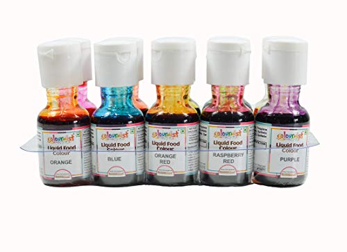 Colourmist Liquid Food Colour Assorted 20 Gm, Pack of 10 Colours (Orange, Blue, Orange Red, Raspberry Red, Purple, Lemon Yellow, Green, Chocolate, Tomato Red, Pink)