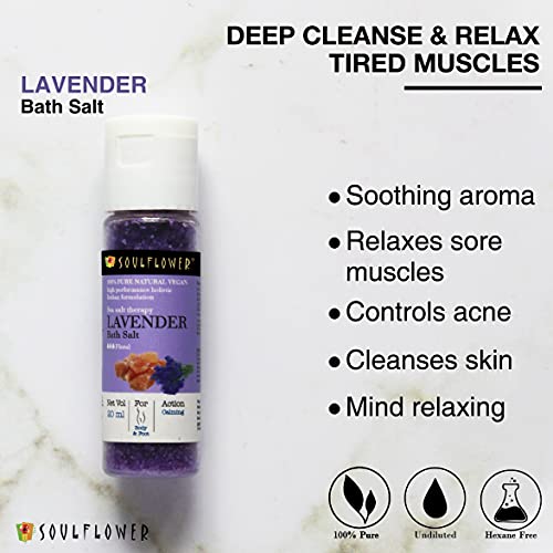 Soulflower Bath Salt Special Pack of 5 (20g Each) - Lavender, Himalayan Pink, Rose Geranium, Jasmine & Ocean Blue