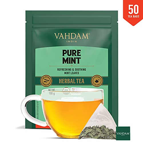 VAHDAM, Organic Spearmint Tea + Peppermint Tea Bags -50 Herbal Tea Bags for PCOS and PCOD | Refreshing & Relaxing Mint Tea