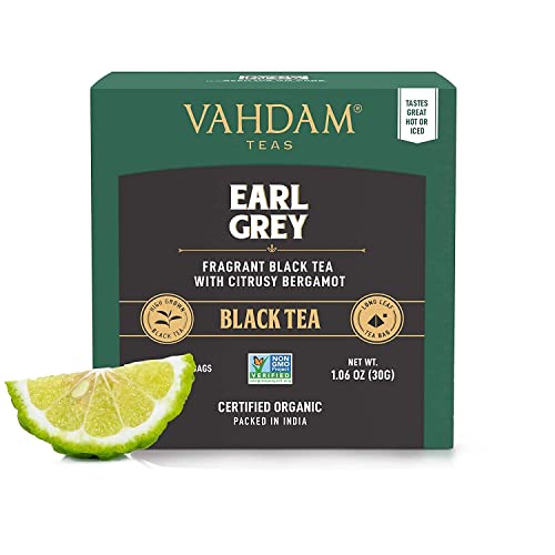 VAHDAM, Organic Earl Grey Citrus Tea (15 Pyramid Tea Bags) 100% Natural Long Leaf Earl Grey Tea Bags | Aromatic & Delicious, Black Tea Bags Blended with Natural Bergamot | Brew as Hot/Iced Tea Bags