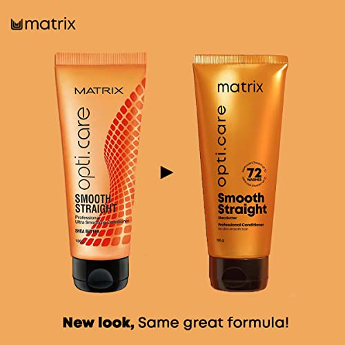 Matrix Opti Care Smooth Straight Professional Conditioner for Ultra Smooth Intensely Moisturized Hair with Shea Butter, Paraben Free, 196g
