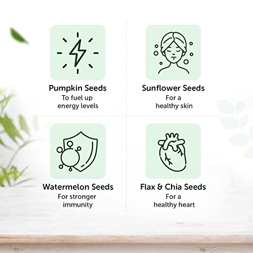 Neuherbs 5 in 1 Healthy seeds mix for weight management, Pumpkin, Sunflower, Watermelon, Flax & Chia Seeds | Improved digestion, Muscle building, healthy heart with Omega-3 & protein support- 200 g Trail mix seeds