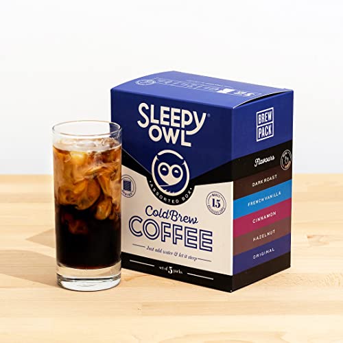 Sleepy Owl Coffee Assorted Cold Brew Packs | 5 Flavours | 3 Step Brew - No Equipment Required | Cold Brew Coffee | 100% Arabica Beans | Set of 5 Packs - Makes 15 Cups