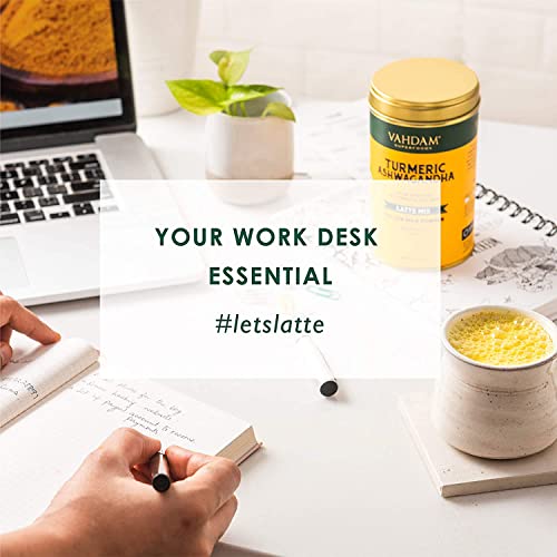 VAHDAM USDA Organic Turmeric Ashwagandha Latte (100 gm / 40 Cups) | Ashwagandha Herbal Tea for Immunity & Stress Relief | 3 Step Latte - No Equipment Required