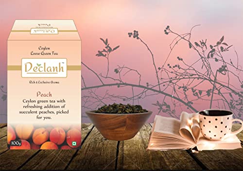 Declanh Ceylon Green Tea Peach, Loose Leaf 100 Grams | Helps in Weight Loss, Stress relief and Improving Metabolism rate |Ceylon Green tea with the refreshing addition of succulent peaches| Rich And Exclusive Aroma