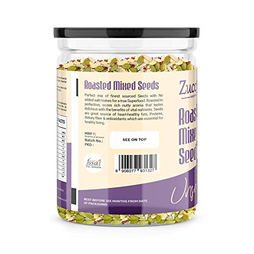 Zucchero Roasted Premium Mixed Seeds, Unsalted, 400G (Sunflower, Pumpkin, Sesame, Flax, Watermelon) - Dry Roasting | Oil-Free| Slow baked Seeds
