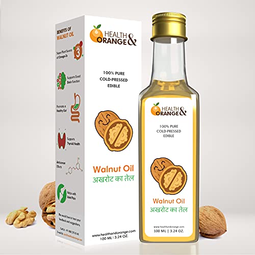 H&O Walnut Oil - 100% Pure Cold Pressed Edible Akhrot Ka Tel - 100ml Glass Bottle
