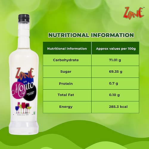 Zone Mojito Flavoured Bar Syrup, 240ml Bottle | Suitable for Cocktails, Mocktail, Drinks, Juices, Beverages and More | Non Alchoholic Mix | 12 Flavours Available