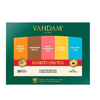 VAHDAM, Chai Tea Sampler, 5 TEAS - Tea Variety Pack | Assorted Chai Tea Bags | Cardamom Tea Bags, Cinnamon Tea Bags, Turmeric Masala Chai Tea Bags | 20 Ct | Tea Gift Set