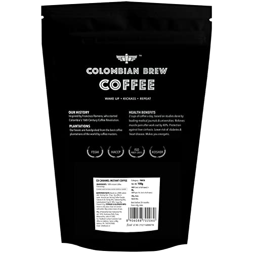 Colombian Brew Creamy Caramel Instant Coffee Powder, No Sugar Vegan, 100g