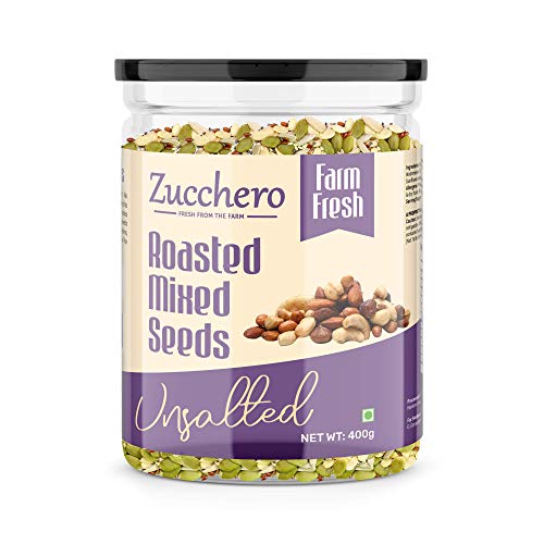 Zucchero Roasted Premium Mixed Seeds, Unsalted, 400G (Sunflower, Pumpkin, Sesame, Flax, Watermelon) - Dry Roasting | Oil-Free| Slow baked Seeds