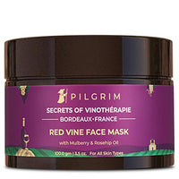 Pilgrim Anti Ageing Red Vine Face Pack & Mask Paste with Mulberry Extracts & Rosehip Oil for Glowing Skin, De-Tan, Dark Spots, Blackheads Removal, 100g