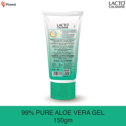 Lacto Calamine Aloe Vera Gel with 99% Pure Natural Aloe Vera, Vitamin E and Glycerin for non-sticky hydration and cooling effect. Lightweight. Soothes and Nourishes skin. No Parabens, No Sulphates - 150 g - Pack of 1