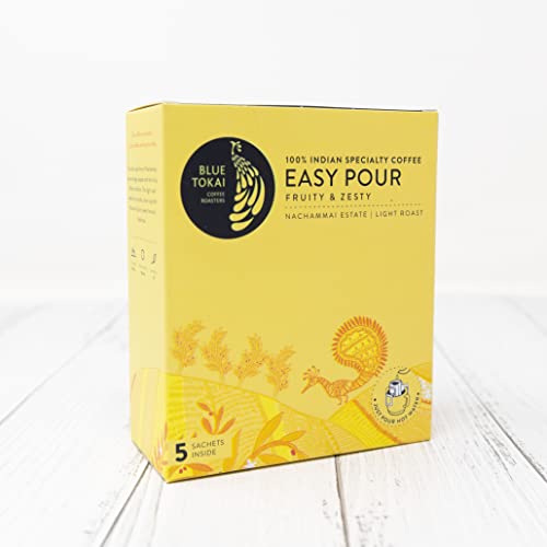 Blue Tokai Easy Pour Coffee Brew Bags | Nachammai Estate | Fruity & Zesty | Light Roast | Pack of 5 | 100% Arabica Specialty Coffee | Just pour hot water