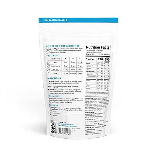 King Arthur Flour Gluten Free Protein Pancake Mix, Non-GMO Project Verified, No Sugar Added, Non-Dairy, 12 Oz