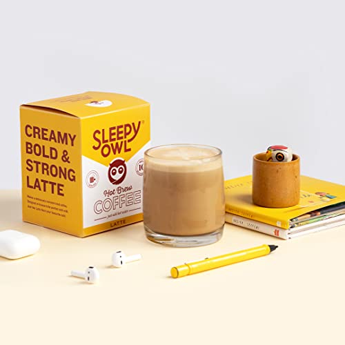Sleepy Owl Coffee Latte Hot Brew Bags | Hot Brew Coffee |5 Minute Brew - No Equipment Required | 100% Arabica Beans | Set of 10 Bags - Makes 10 Cups